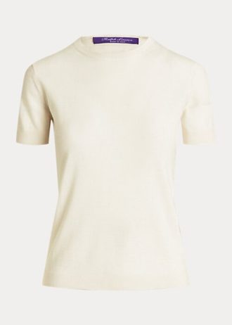 Suéter de manga curta Ralph Lauren Cashmere Jersey feminino creme