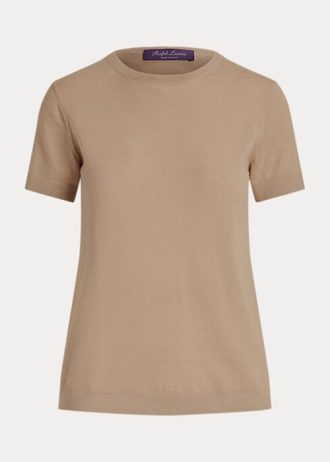 Suéter de manga curta Ralph Lauren Cashmere Jersey marrom feminino
