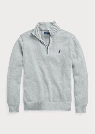 Suéter masculino cinza Ralph Lauren de algodão com zíper de um quarto
