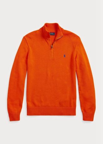 Suéter masculino de algodão Ralph Lauren com zíper de um quarto laranja