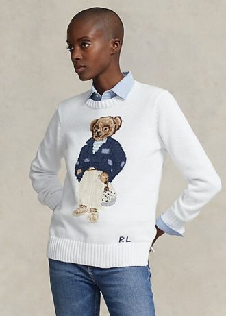 Suéter Polo Bear Ralph Lauren feminino branco de mistura de algodão