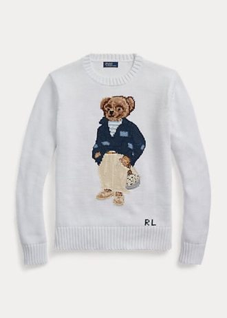 Suéter Polo Bear Ralph Lauren feminino branco de mistura de algodão