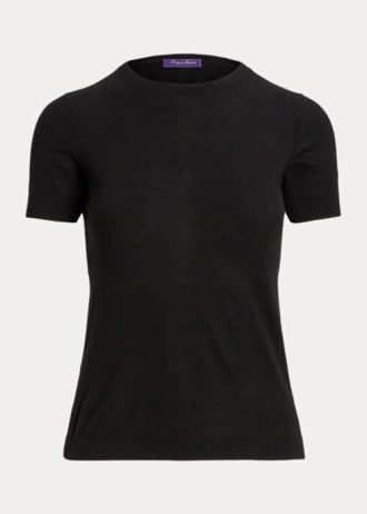Suéter Ralph Lauren Cashmere Jersey Manga Curta Feminino Preto