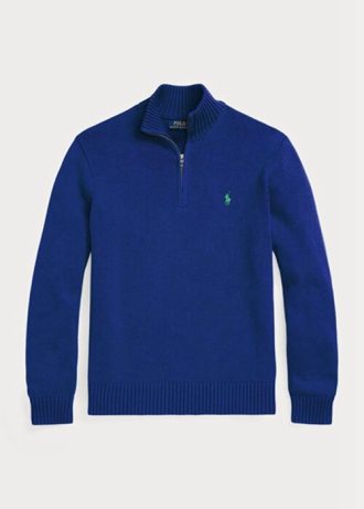 Suéter Ralph Lauren de algodão azul masculino com zíper de um quarto