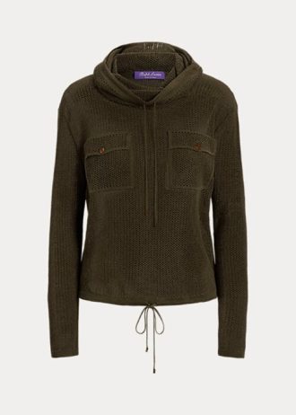 Suéter Ralph Lauren de malha de seda e linho com gola funil feminino Olive