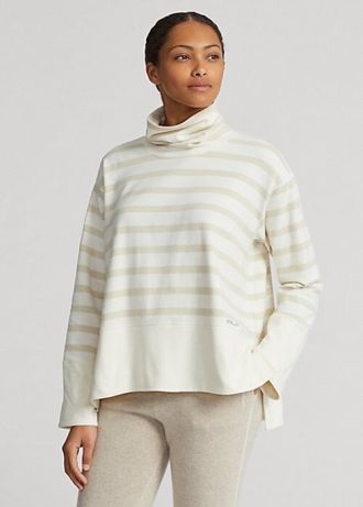 Suéter Ralph Lauren Listrado Feminino Fleece Performance Creme
