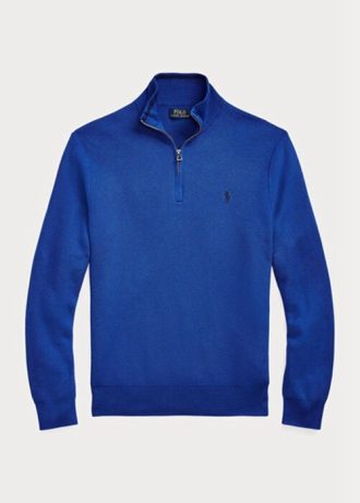 Suéter Ralph Lauren Masculino Azul de Malha de Algodão com Zíper e 1/4 de Zíper