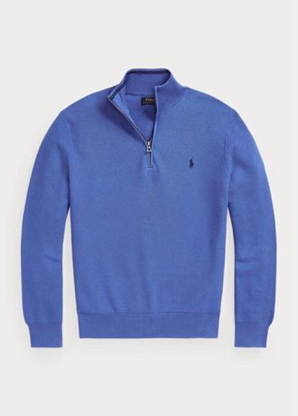 Suéter Ralph Lauren Masculino Azul de Malha de Algodão com Zíper e 1/4 de Zíper