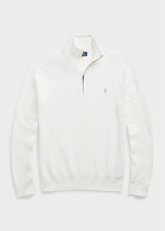 Suéter Ralph Lauren Masculino Branco de Malha de Algodão com Zíper e 1/4 de Zíper
