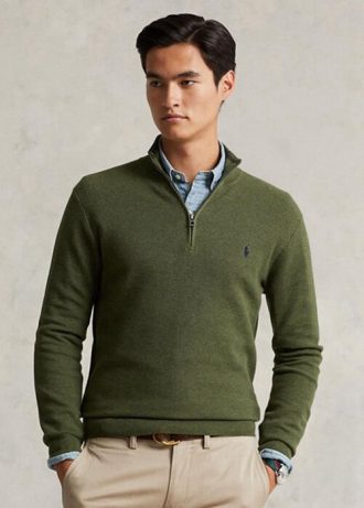 Suéter Ralph Lauren Masculino de Malha de Algodão com Zíper e 1/4 de Zíper