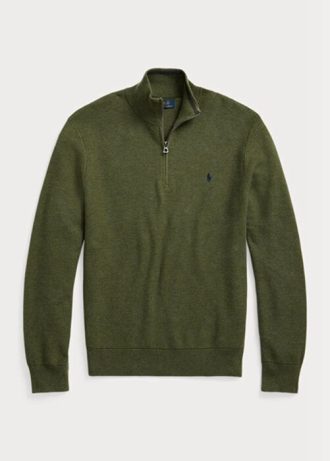 Suéter Ralph Lauren Masculino de Malha de Algodão com Zíper e 1/4 de Zíper