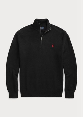 Suéter Ralph Lauren Masculino Preto de Malha de Algodão com Zíper e 1/4