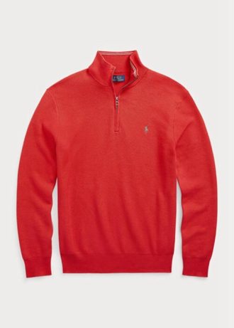 Suéter Ralph Lauren Masculino Vermelho de Algodão com Zíper e Malha de Malha