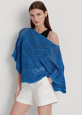 Suéter Ralph Lauren Oversize de malha de algodão misto azul feminino
