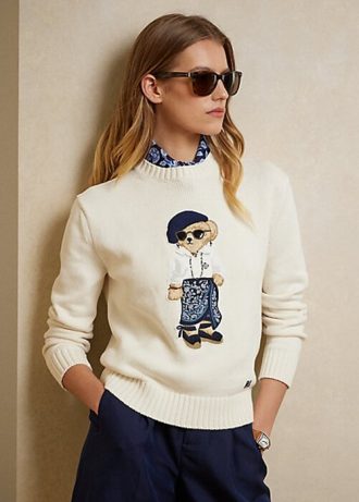 Suéter Ralph Lauren Sarong Bear Jersey Feminino Creme