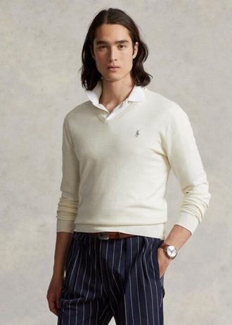 Suéter Ralph Lauren Slim Fit de algodão texturizado masculino branco