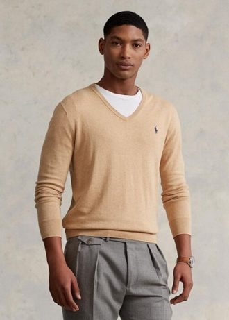 Suéter Ralph Lauren Slim Fit Texturizado de Algodão Masculino Marrom