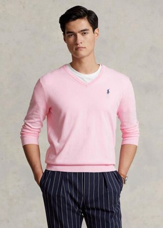 Suéter Ralph Lauren Slim Fit Texturizado de Algodão Rosa Masculino