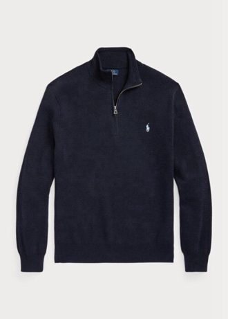 Suéter Ralph Lauren Texturizado de Algodão com Zíper de Um Quarto Masculino Azul Marinho