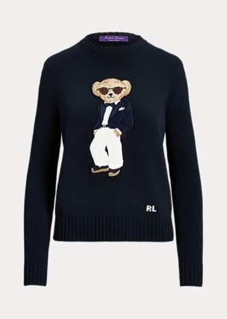 Suéter Ralph Lauren Tuxedo Bear de algodão azul marinho feminino