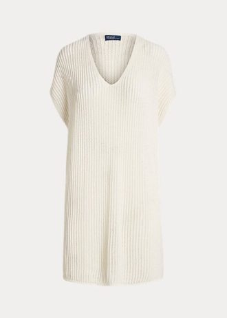 Suéter túnica de lã merino com ponto aberto Ralph Lauren feminino creme