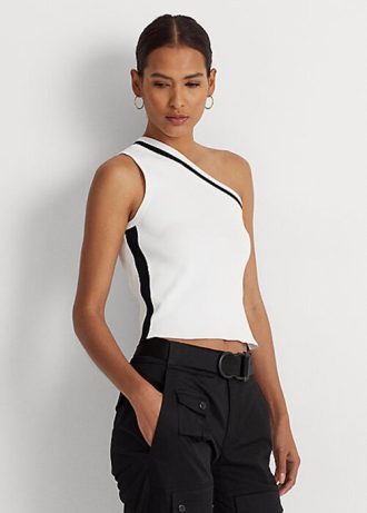 Suéteres curtos Ralph Lauren bicolor de um ombro só para mulheres