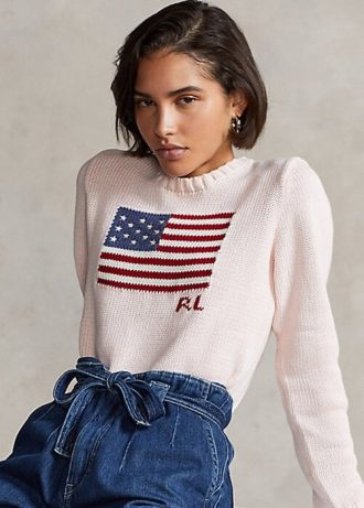 Suéteres de algodão com bandeira rosa Ralph Lauren para mulheres