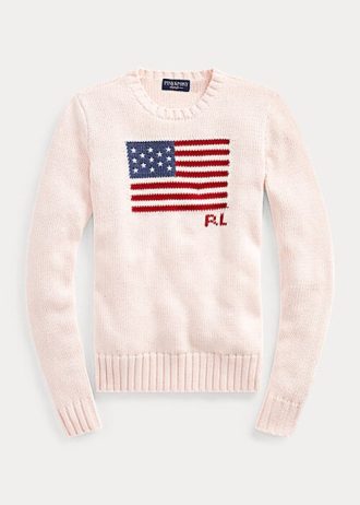 Suéteres de algodão com bandeira rosa Ralph Lauren para mulheres