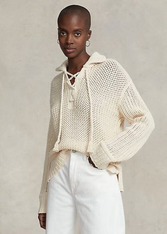 Suéteres de algodão com cadarço e ponto cruz Ralph Lauren femininos na cor creme