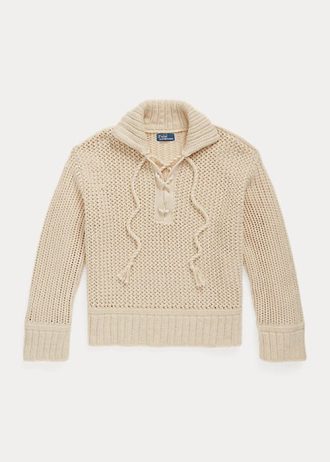 Suéteres de algodão com cadarço e ponto cruz Ralph Lauren femininos na cor creme