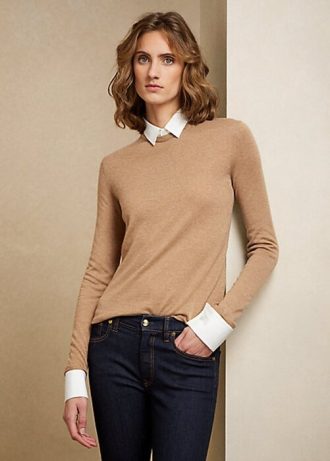 Suéteres de cashmere com gola Ralph Lauren marrom feminino