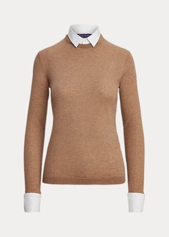 Suéteres de cashmere com gola Ralph Lauren marrom feminino
