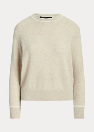 Suéteres de cashmere Ralph Lauren femininos bege com gola redonda