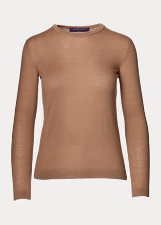 Suéteres de cashmere Ralph Lauren femininos marrons com gola redonda