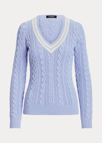 Suéteres de críquete Ralph Lauren em tricô trançado azul feminino