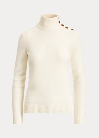Suéteres de gola alta de cashmere com botões Ralph Lauren femininos creme