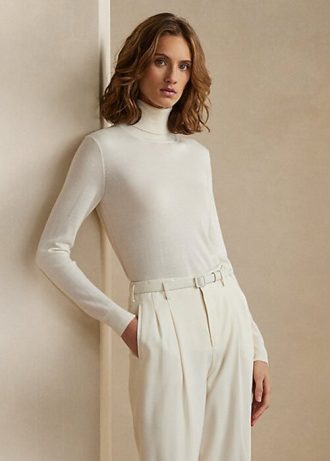 Suéteres de gola alta de cashmere Ralph Lauren femininos creme