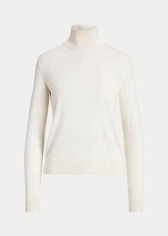 Suéteres de gola alta de cashmere Ralph Lauren femininos creme