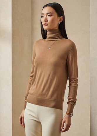 Suéteres de gola alta de cashmere Ralph Lauren femininos marrons