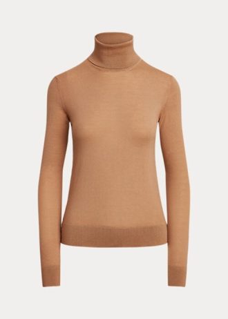 Suéteres de gola alta de cashmere Ralph Lauren femininos marrons