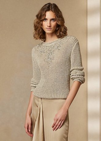 Suéteres de gola alta de seda Ralph Lauren bege femininos