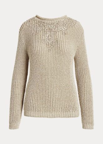 Suéteres de gola alta de seda Ralph Lauren bege femininos