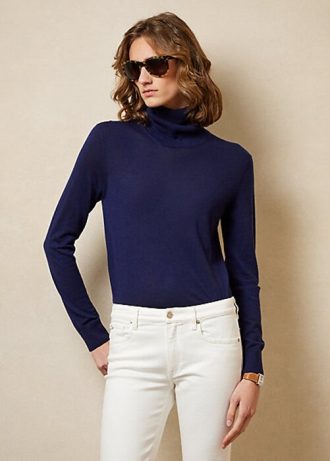 Suéteres de gola alta Ralph Lauren Cashmere femininos azul-marinho