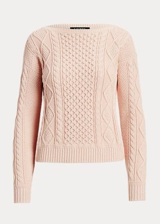 Suéteres de gola canoa de algodão Aran-Knit Ralph Lauren feminino rosa