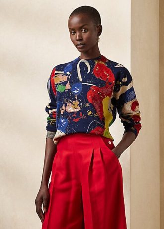 Suéteres de gola redonda de algodão com estampa Ralph Lauren multicoloridos para mulheres