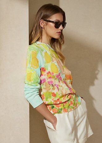 Suéteres de gola redonda de algodão com estampa Ralph Lauren multicoloridos para mulheres