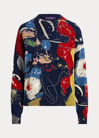 Suéteres de gola redonda de algodão com estampa Ralph Lauren multicoloridos para mulheres