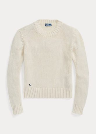 Suéteres de gola redonda de algodão Ralph Lauren femininos brancos