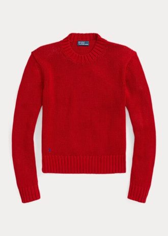 Suéteres de gola redonda de algodão Ralph Lauren femininos vermelhos