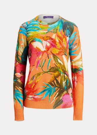 Suéteres de gola redonda de cashmere com estampa gráfica Ralph Lauren femininos multicoloridos